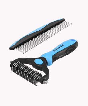 Blue Deshedding Brush with Metal Comb